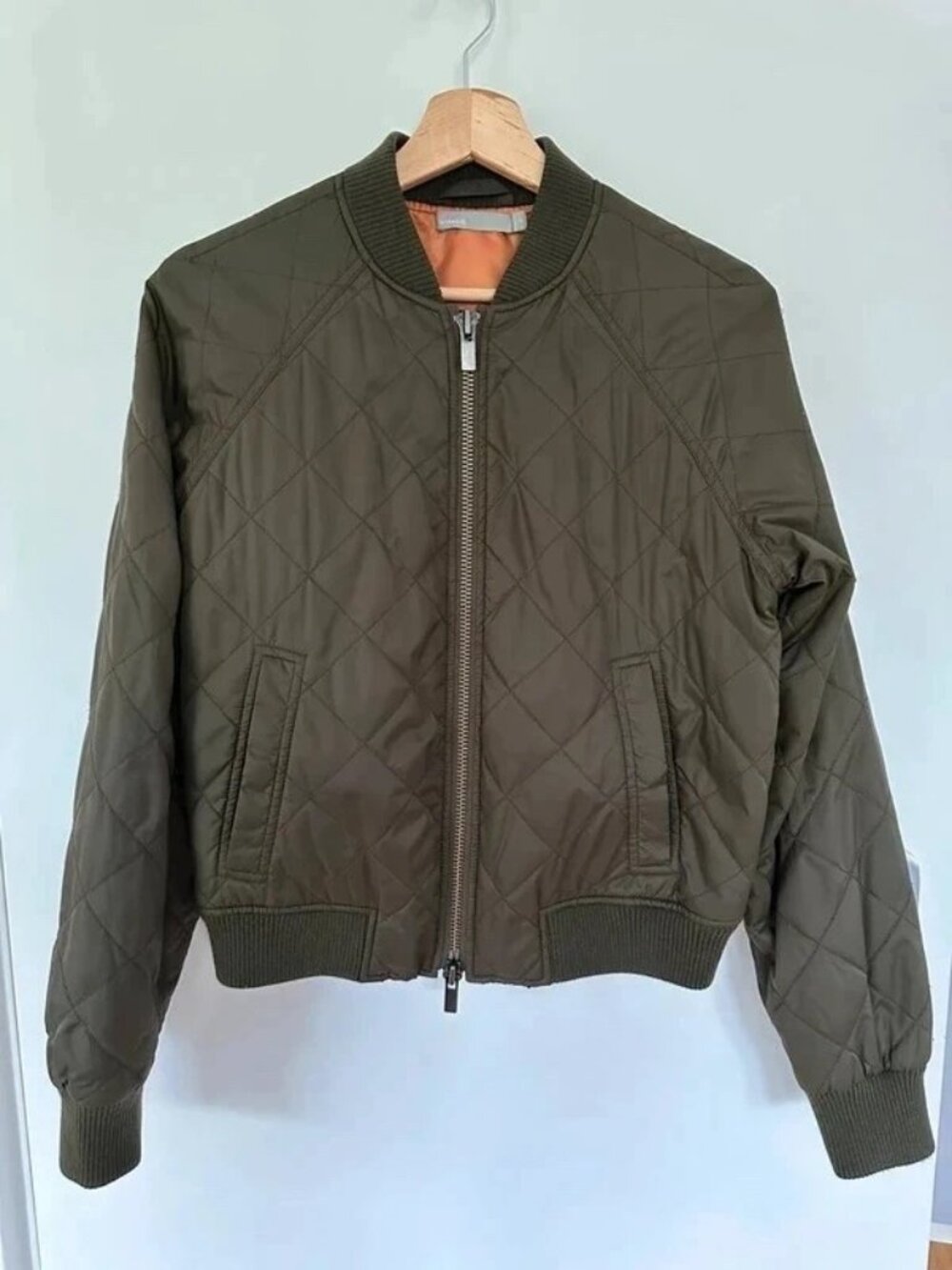 Vince Olive Quilted Shell Bomber Jacket Khaki Green Size XS